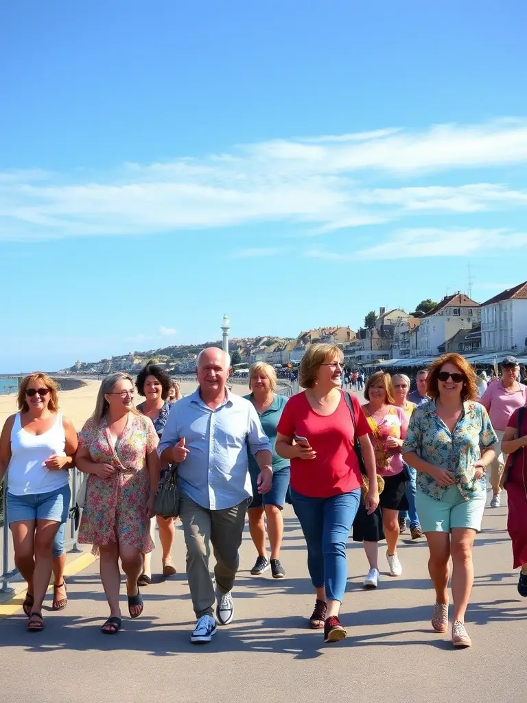 A diverse group of people participating in a community longe côte event, showcasing the social aspect of the activity.